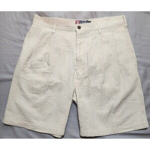 Chaps Seersucker Shorts Mens 32 Tan/White Pleated Cotton Ralph Lauren